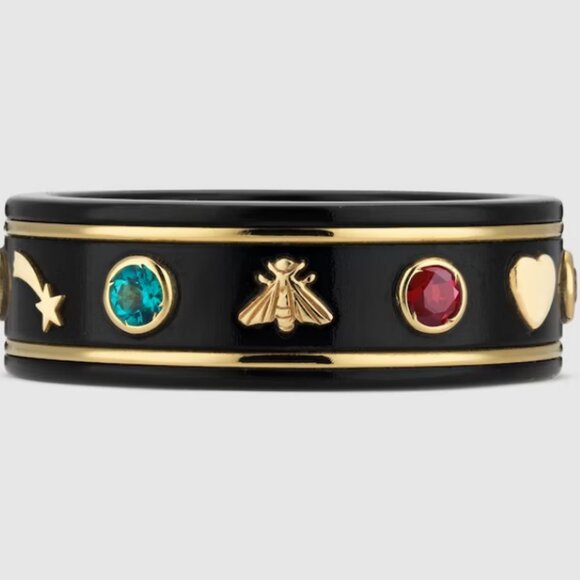 Gucci Other - Gucci Icon 18k ring with gemstones, 18k yellow gold/black, size 10 1/4